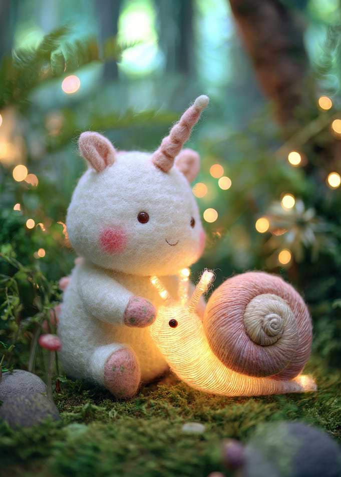 Felt Unicorn and Snail with Lights