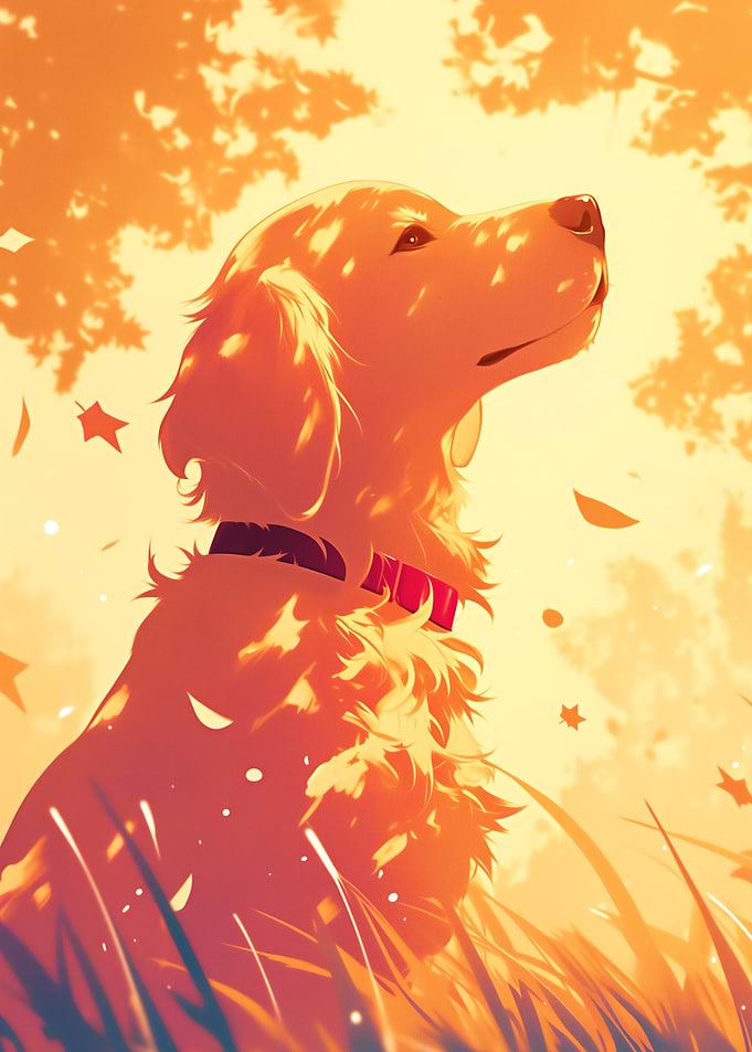 Dog Golden retriever in autumn sunlight