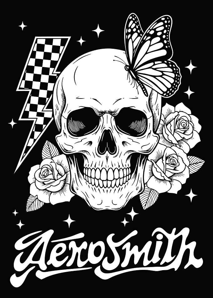 Aerosmith Skull Butterfly Roses Lightning Bolt
