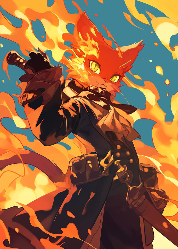 Cat warrior traveler with a sword