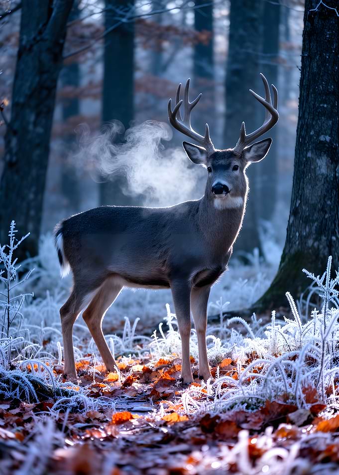 Majestic Deer in Frosty Forest