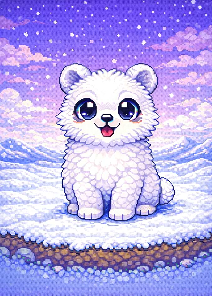Cute Pixel Art Polar Bear in Snow