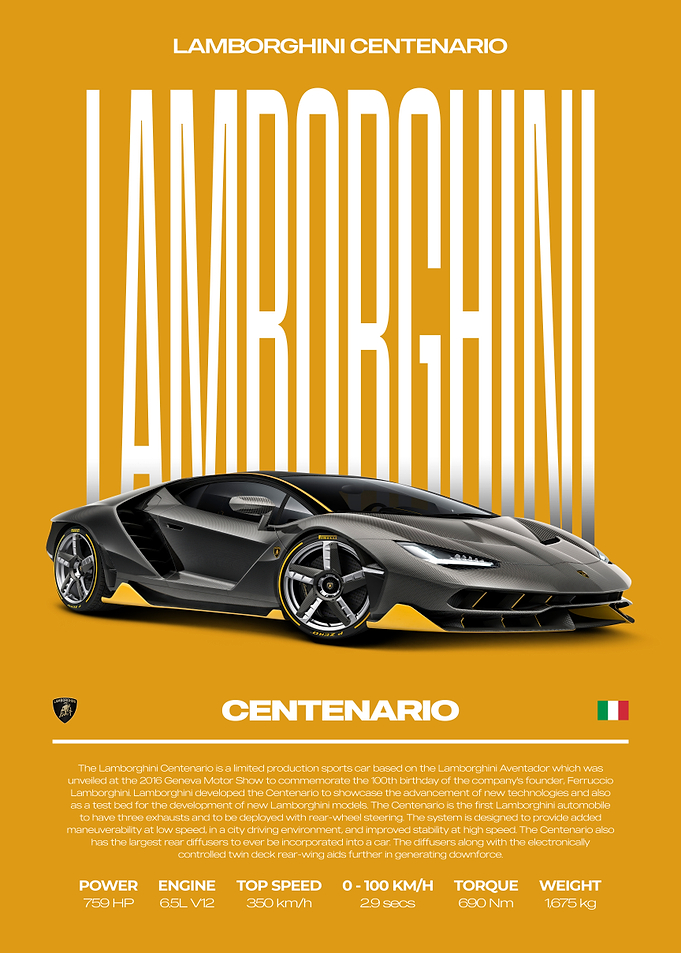 Lamborghini Centenario Car Poster