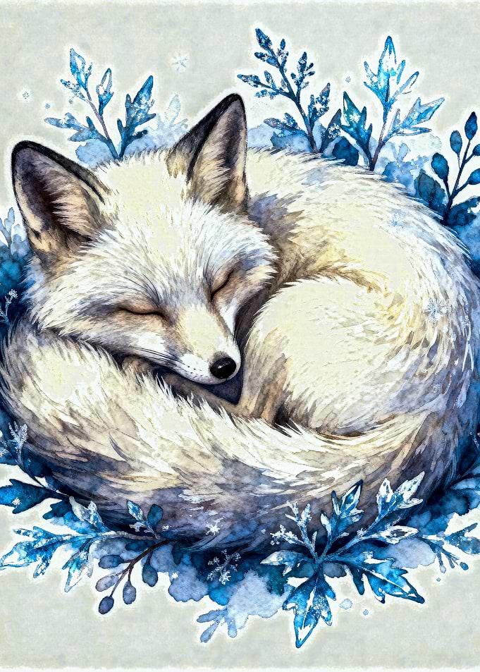 Sleeping Arctic Fox in Winter