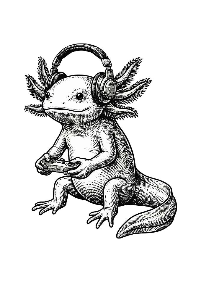 Axolotl Gamer with Headphones