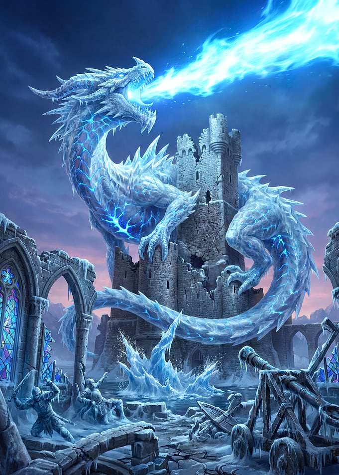 Ice Dragon Attacks Ruined Castle