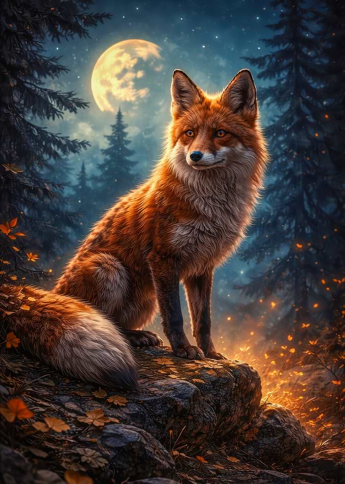 Fox in a Moonlit Forest