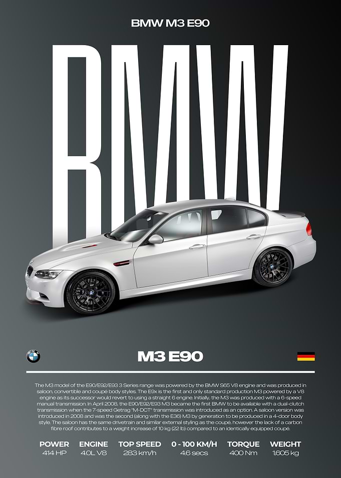 BMW M3 E90 Car Poster