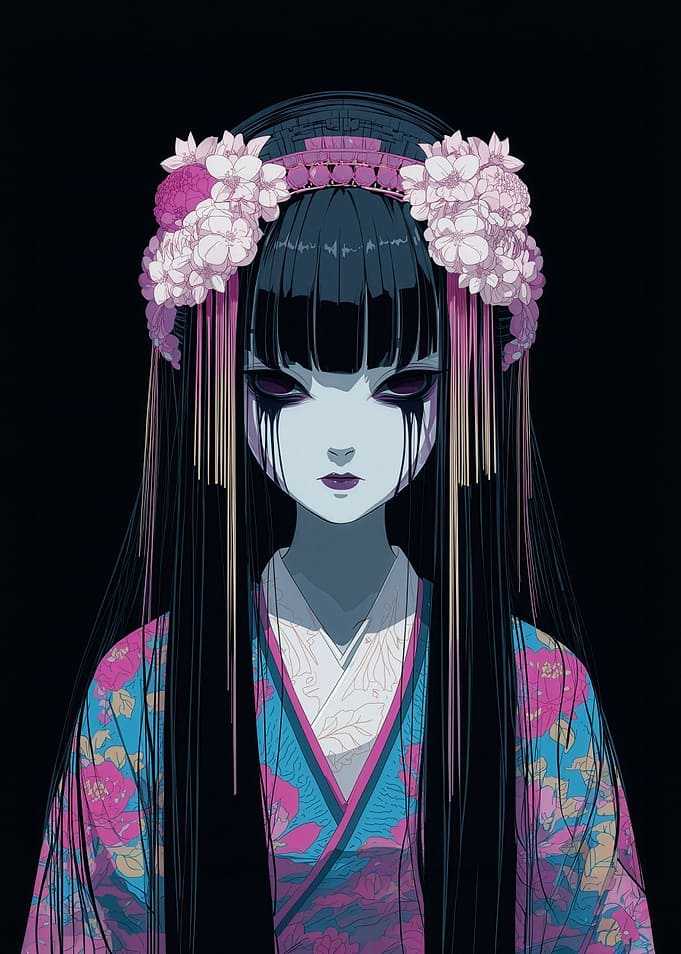 Creepy Geisha with Floral Headdress