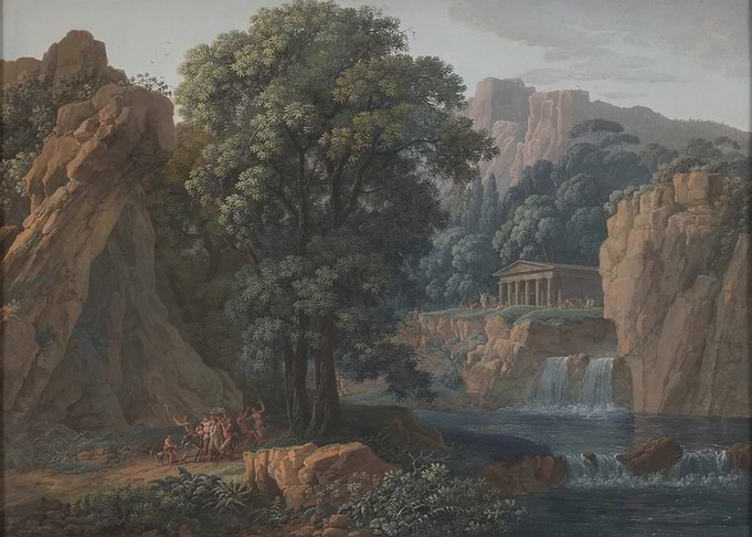 Classical Landscape with Temple and Waterfall