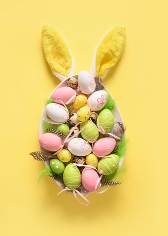 Easter Bunny Basket with Decorated Eggs