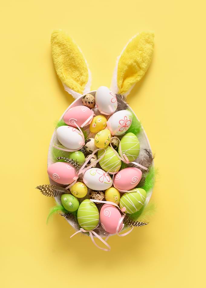 Easter Bunny Basket with Decorated Eggs