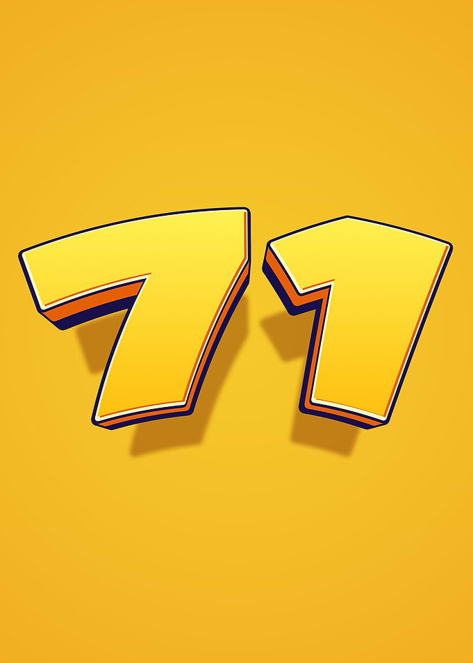 Yellow Number 71 with Shadow