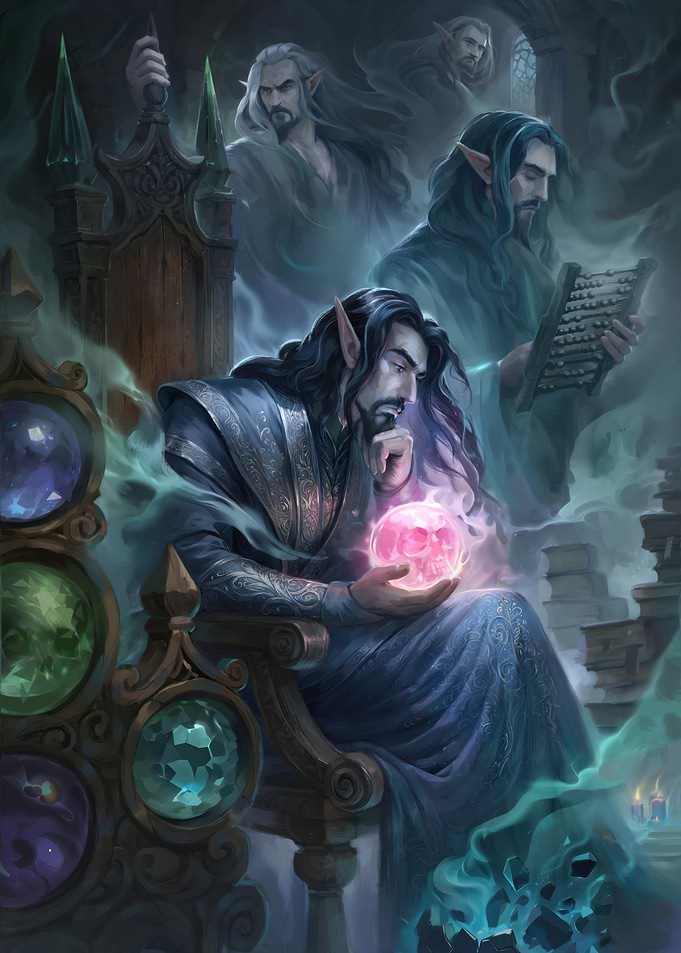 Mysterious Elf Sorcerer with Crystal Skull
