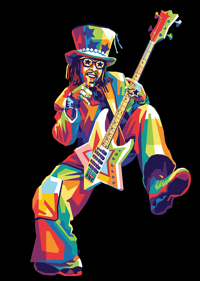Colorful Bass Guitarist in Top Hat