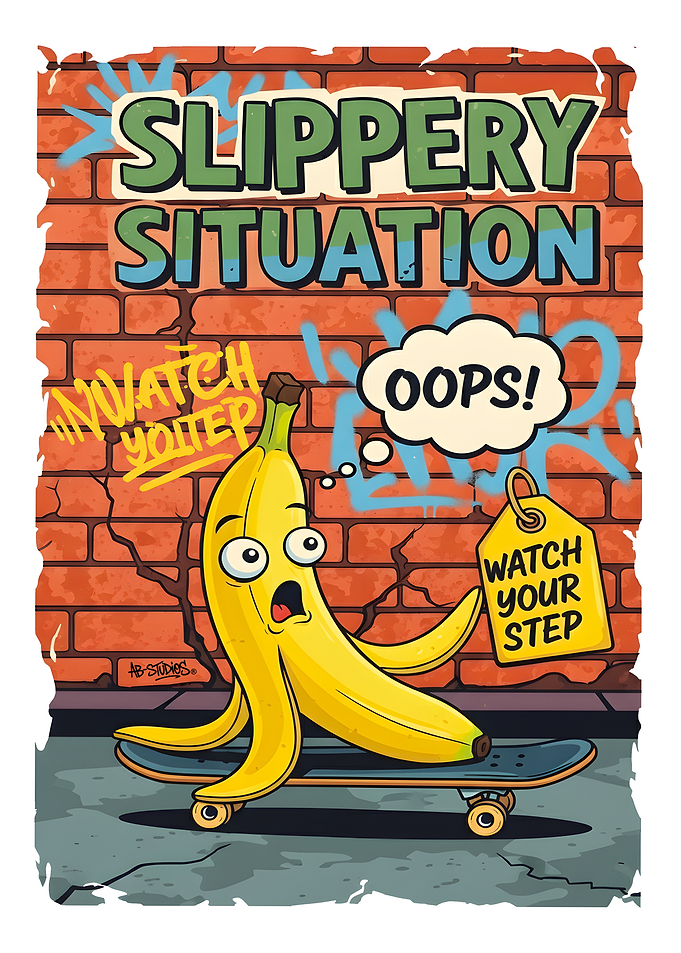 Slippery Situation Banana on Skateboard
