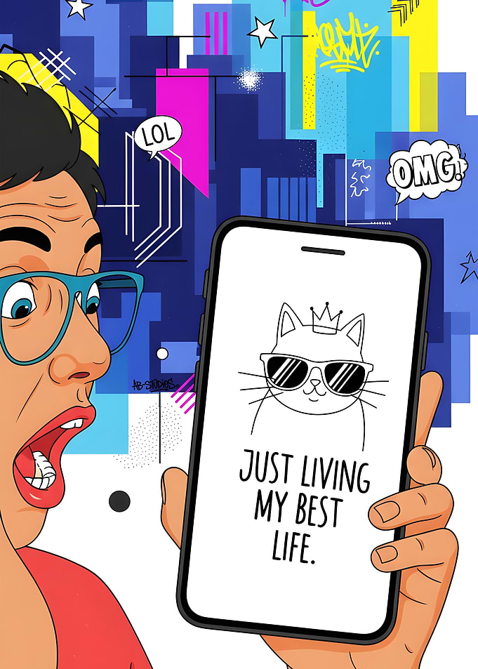 Person Reacts to Funny Cat Meme on Phone