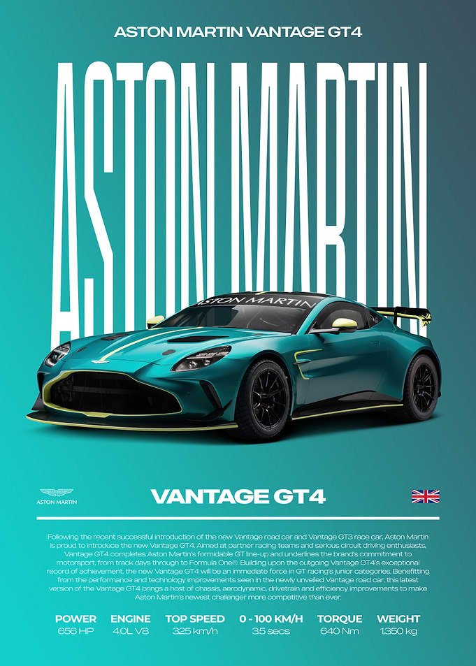 Aston Martin Vantage GT4 Car Poster