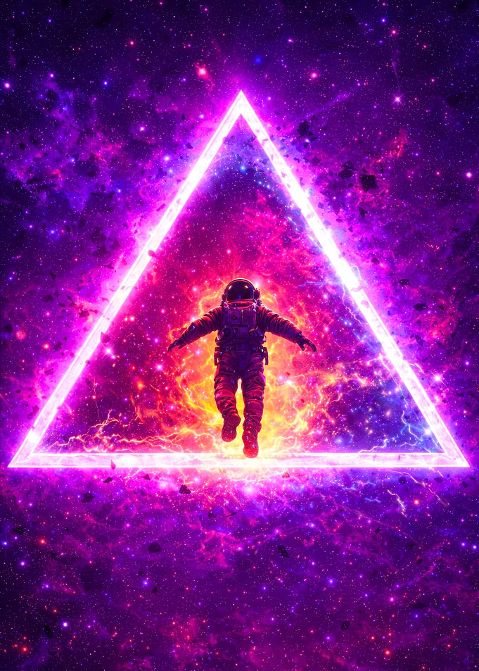 Astronaut in Neon Triangle Portal