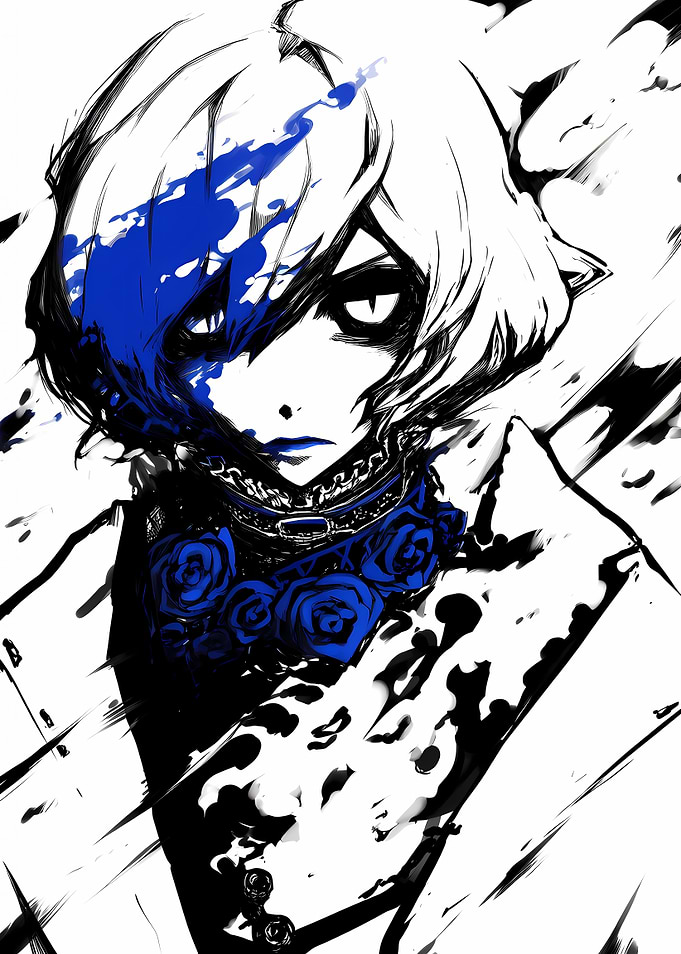 Anime Character with Blue Splatter