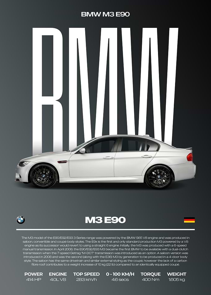 BMW M3 E90 Car Poster