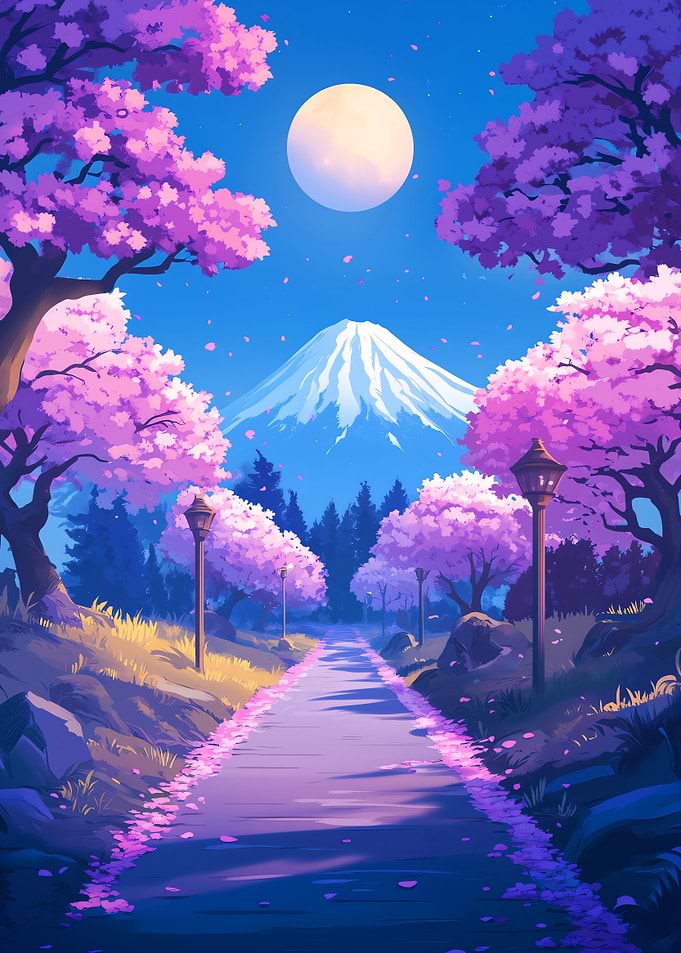Mount fuji cherry blossom path