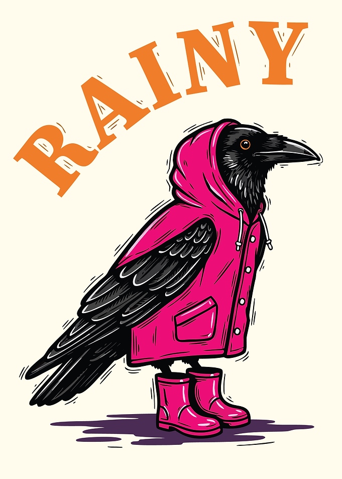 Raven in Raincoat and Boots