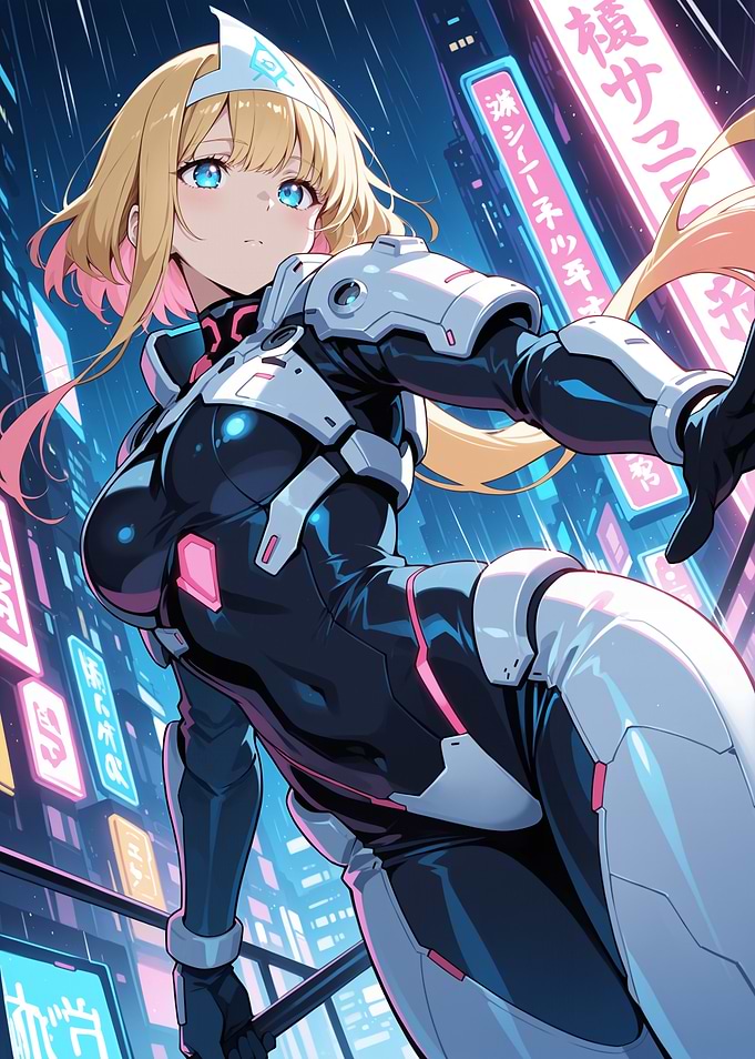 Cyberpunk Anime Girl in Neon City