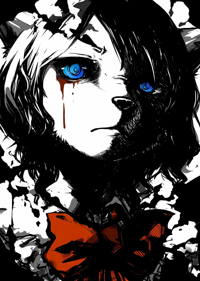 Anime Character with Blue Eyes and Red Bow