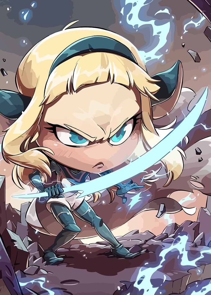 Chibi Warrior with Glowing Sword