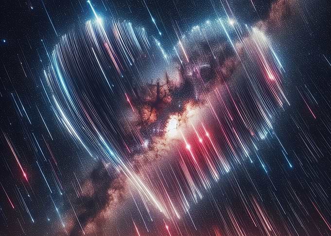 Cosmic Heart with Meteor Shower