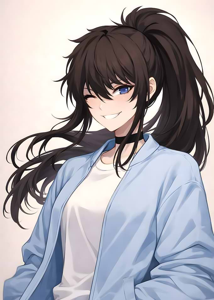 Anime Girl with Blue Eyes and Ponytail