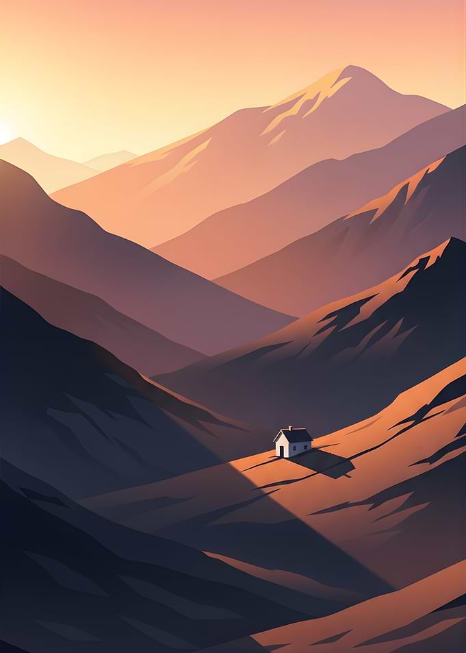 Minimalist Mountain Cabin at Sunset