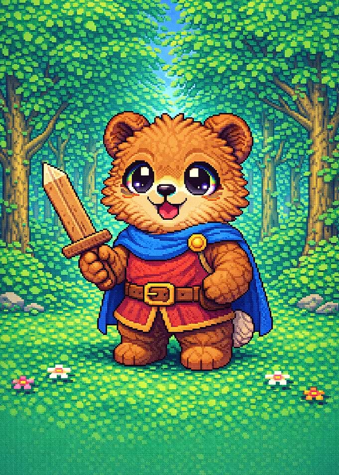 Pixel Art Bear Knight in Forest