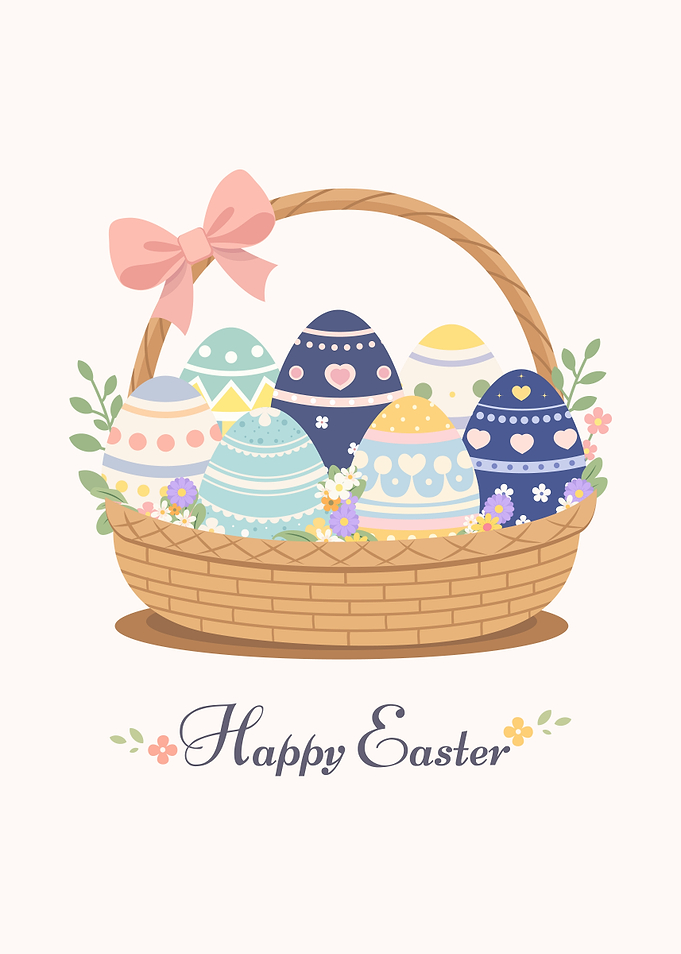 Happy Easter Basket with Decorated Eggs
