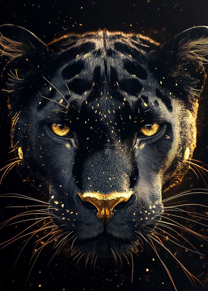 Majestic black panther with golden accents