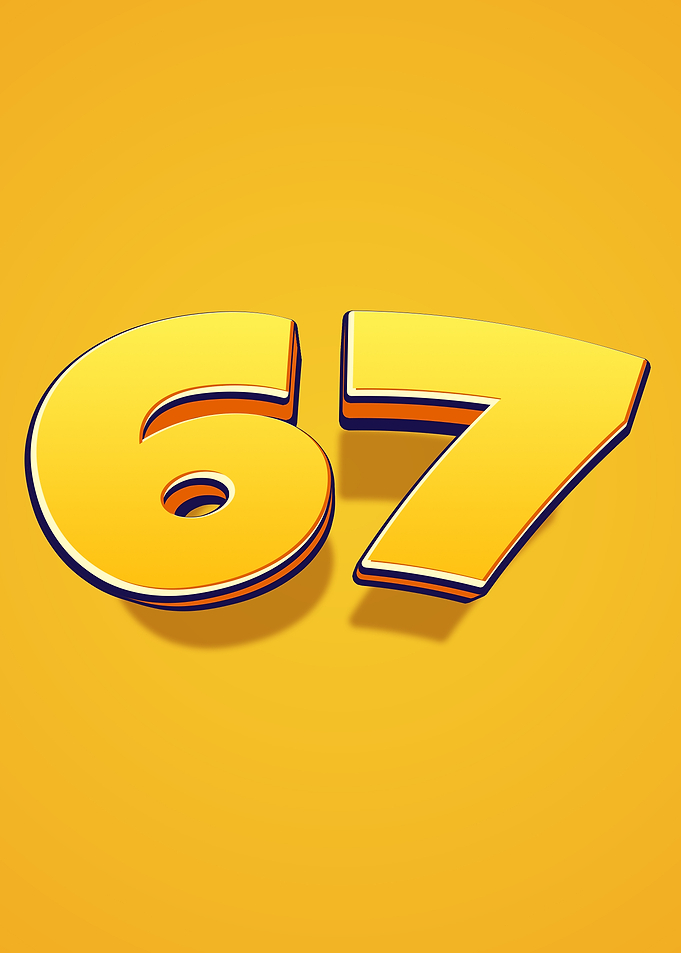 Number 67 in Yellow and Blue