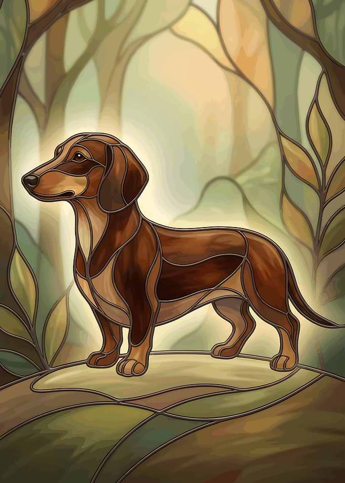 Modern Dachshund Stained Glass Wiener Dog Geometric Wall Art