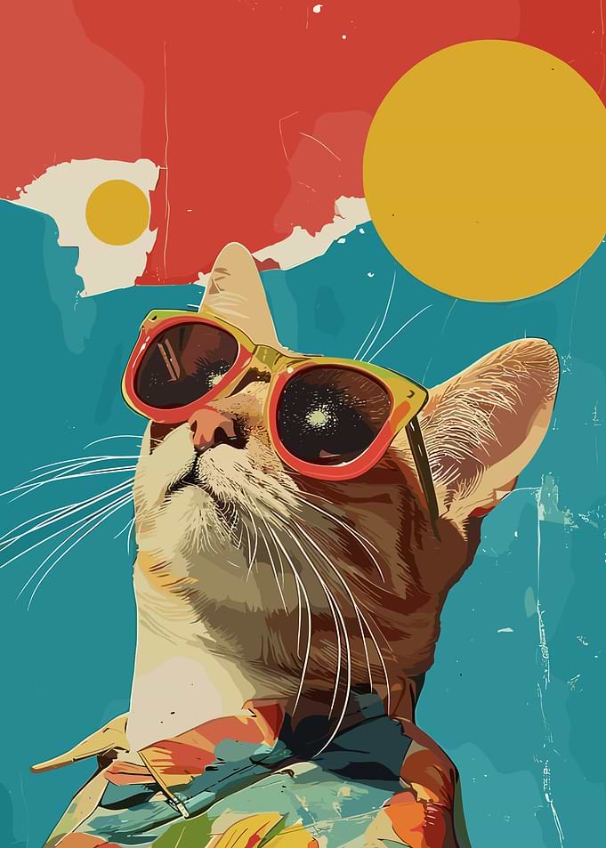 Cat Wearing Sunglasses and Hawaiian Shirt