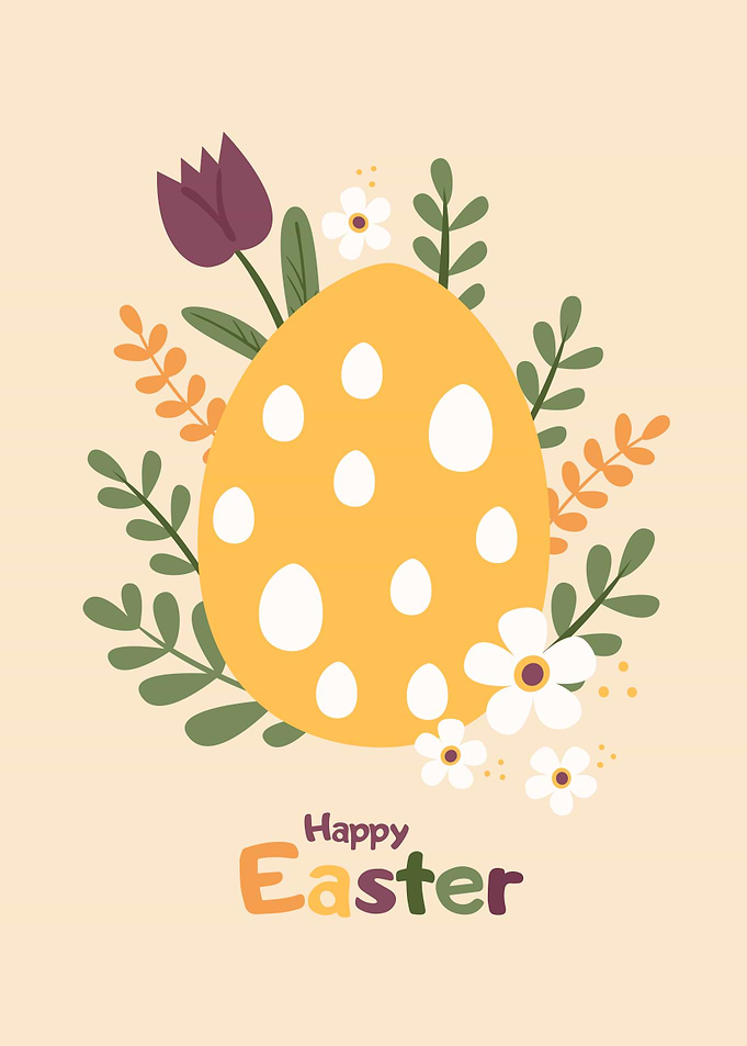 Happy Easter Egg with Flowers