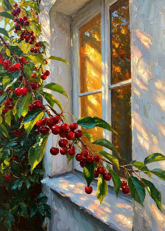 Cherries by a Sunlit Window