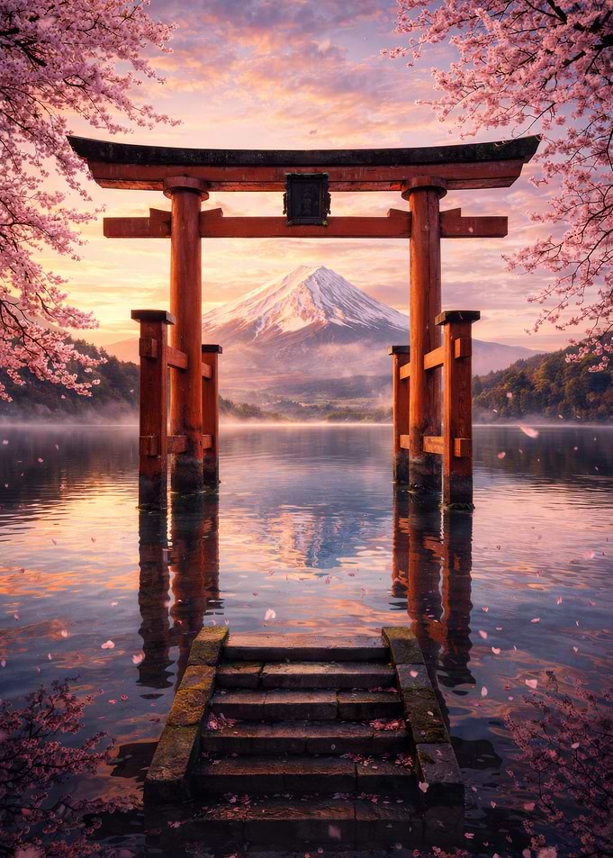Mount Fuji Torii Gate Sunrise
