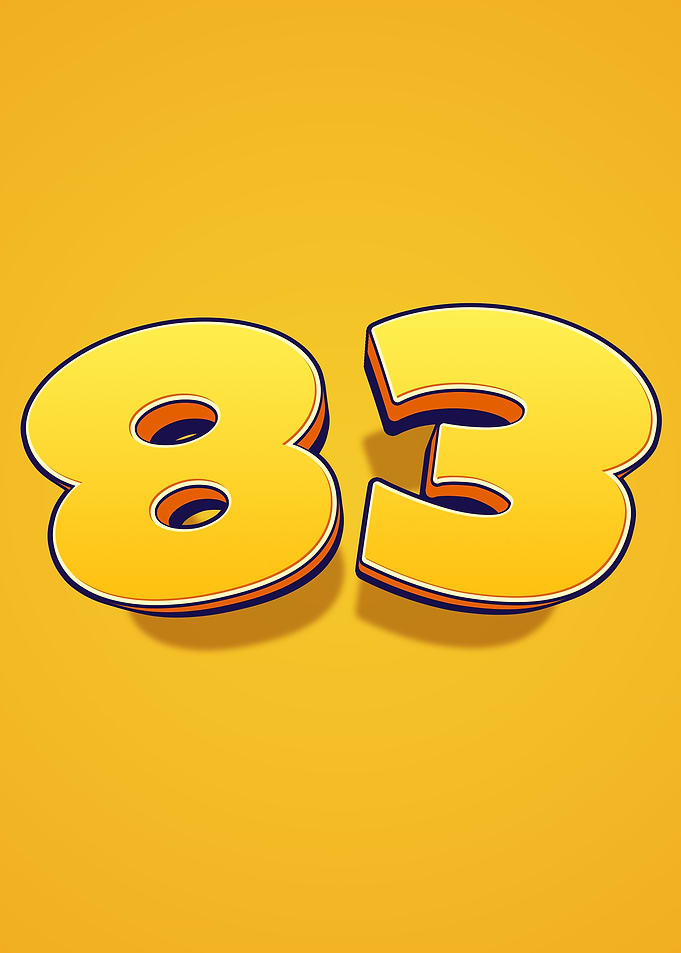 Number 83 in 3D Yellow