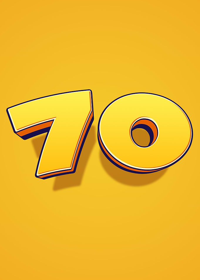Number 70 in 3D Yellow