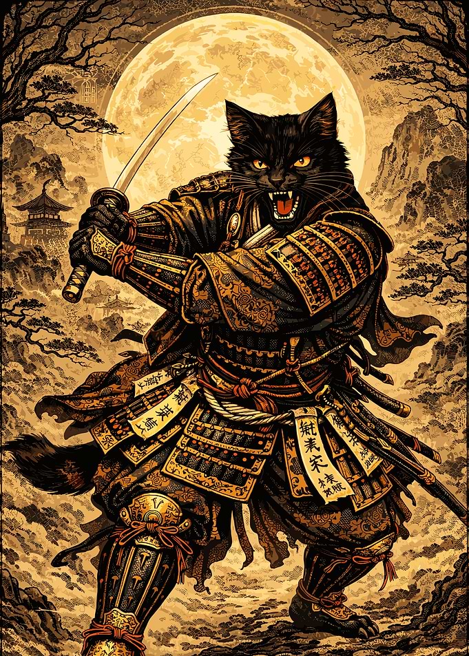 Samurai Black Cat Warrior