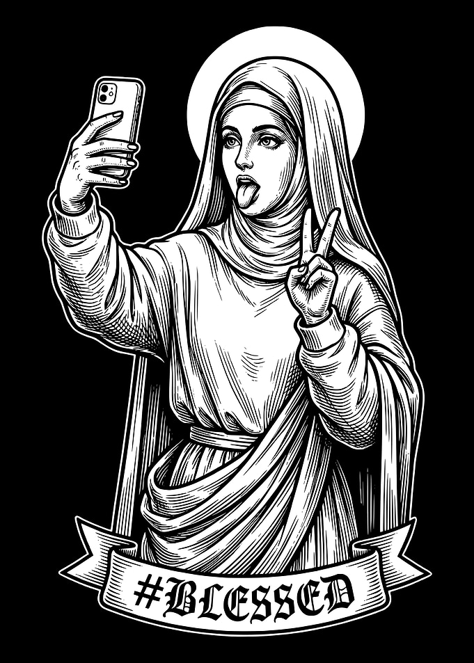 Virgin Mary Taking a Selfie with #Blessed