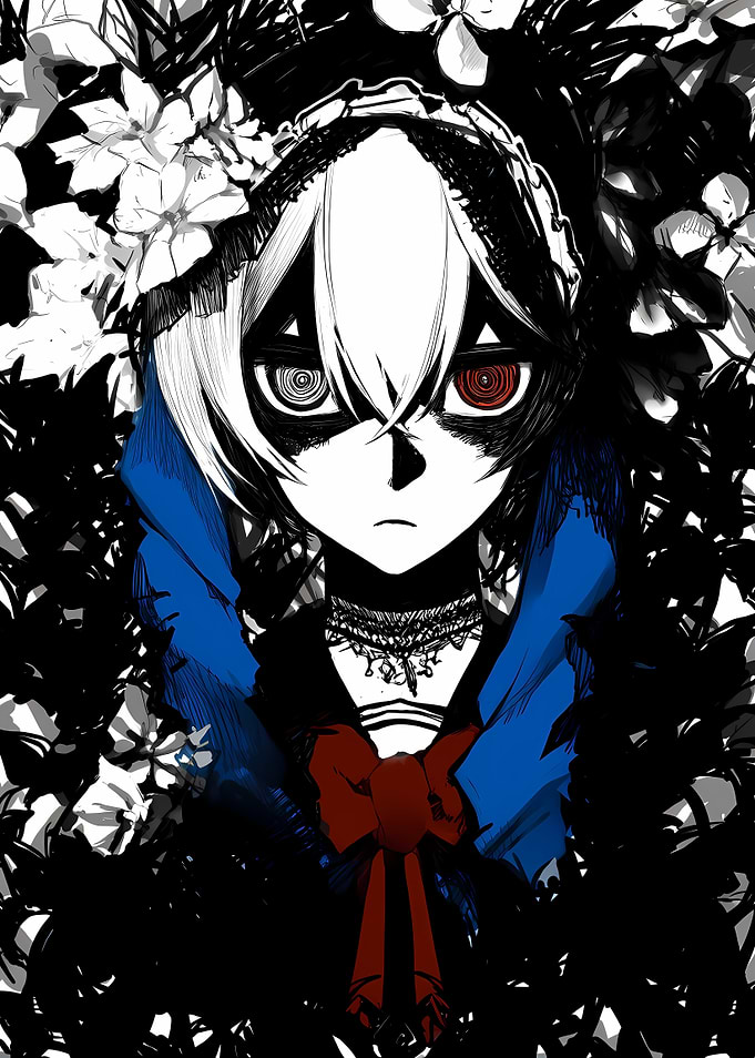 Anime Girl with Red and White Eyes