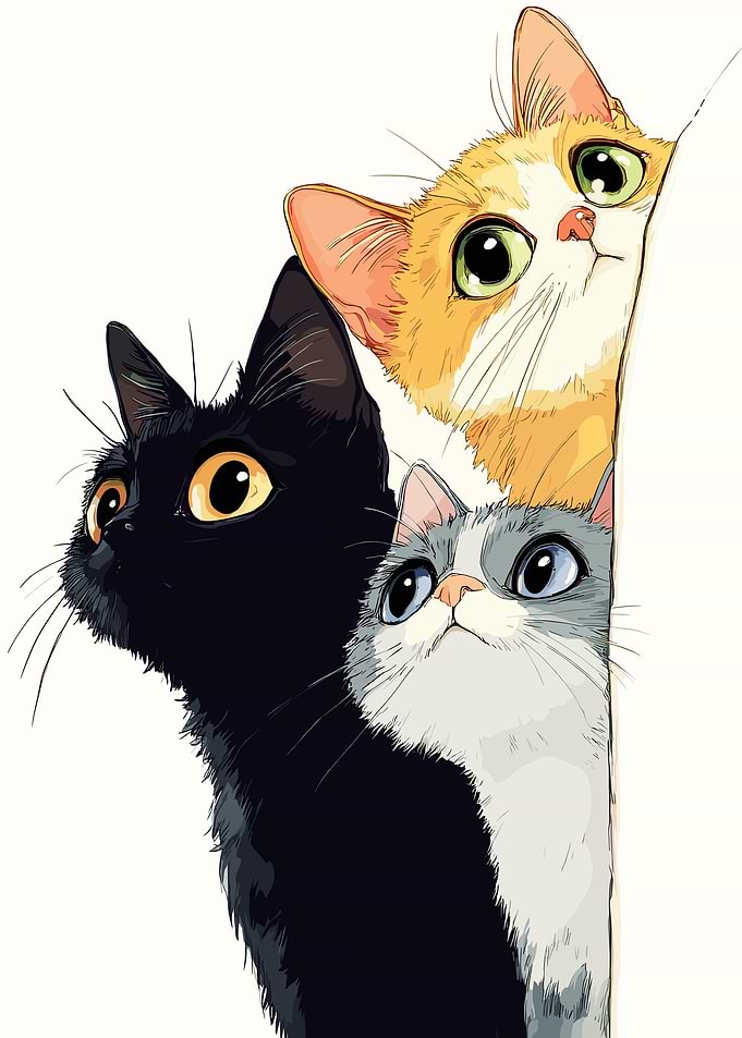 Three Curious Cats Peeking