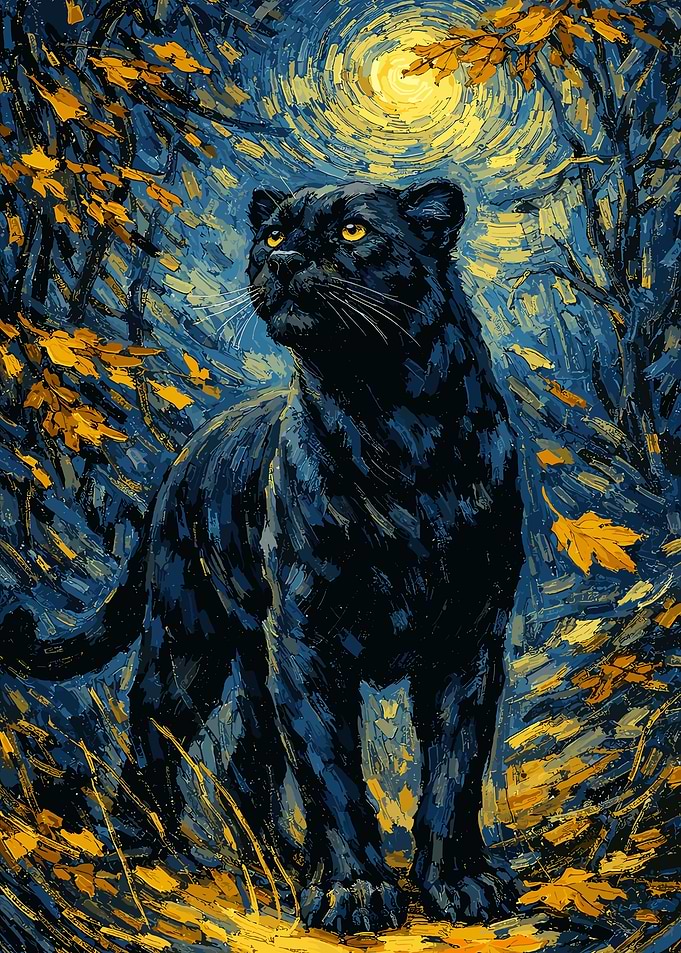 Black Panther in Starry Night Forest