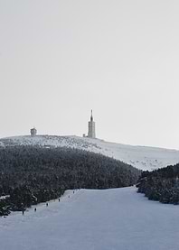 Ski slope with mountain towers